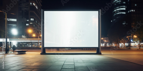 Large empty citylight banner on a night city street. Free space for product placement or advertising text.
