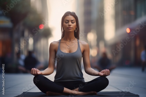 Woman Yoga Relaxing in a Crowded Street