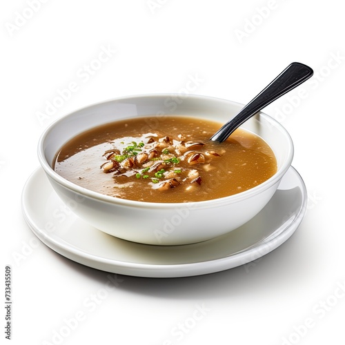 Turtle soup closeup isolated on white background