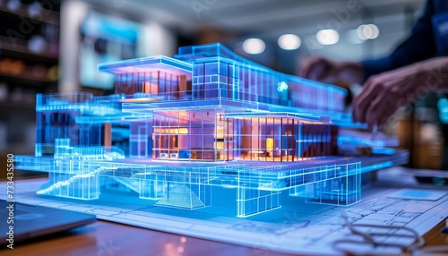Digital Building Information Modeling (BIM), digital Building Information Modeling (BIM) technology with an image depicting architects, engineers,