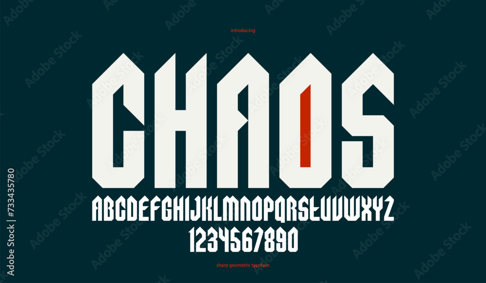 Sharp and bold gothic font for logo creation of for headlines, edgy geometric modern vector typeface, heavy metal and hard rock style alphabet with numbers. Sharp and bold gothic font for logo creation of for headlines, edgy geometric modern vector typeface, heavy metal and hard rock style alphabet with numbers.