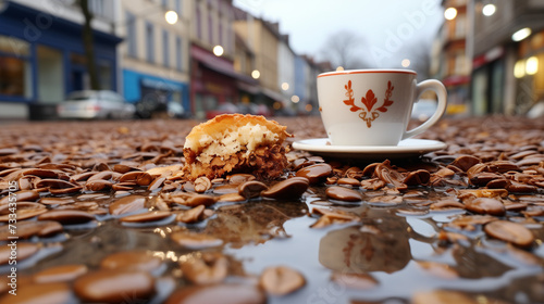 Un grain de café oublié germe dans un coin de la ville, grandissant contre toute attente. Il devient un petit arbuste, rappelant que l'espoir fleurit partout. photo