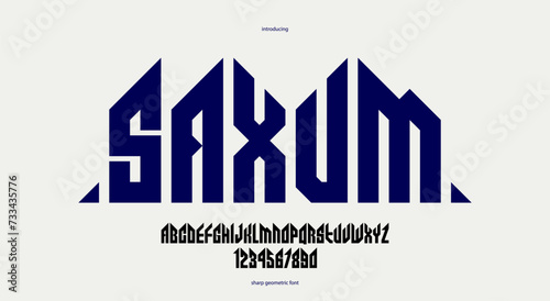 Sharp and bold vector display font for logo, gothic or heavy metal style modern typeface, edgy hard rock letters and numbers alphabet for titles or slogans, heavy typography.