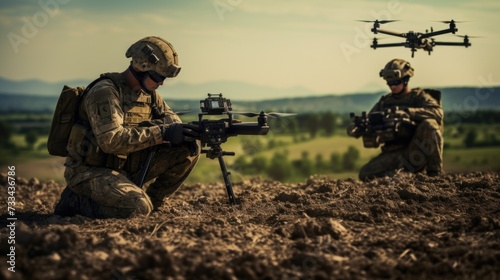 drone operator soldier on a war or counterterroristic operation photo
