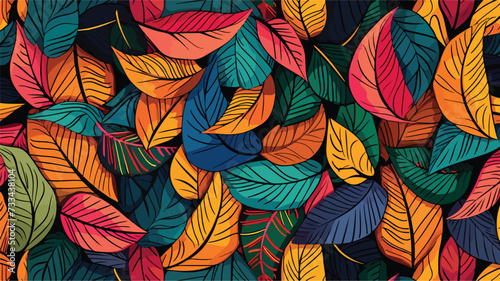 Erased ethnic lined colorful leaves abstract.