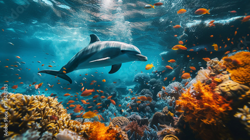 Underwater Photography  Explore the fascinating world beneath the surface with underwater wildlife photography. Capture images of colorful coral reefs  schools of fish. Generative AI