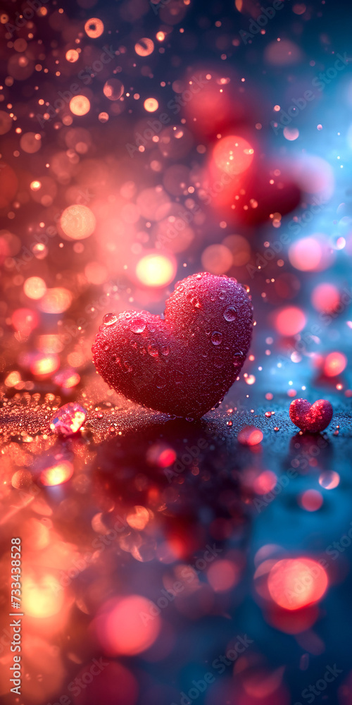 Glittered hearts on bokeh background. Valentines day greeting card. Screen for smartphone. Glittered hearts on bokeh background. Valentines day greeting card. Screen for smartphone.