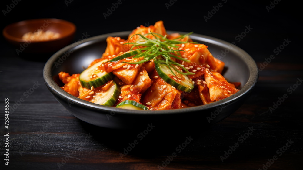 Spicy Oi-Kimchi: Cucumber Kimchi in a Black Bowl