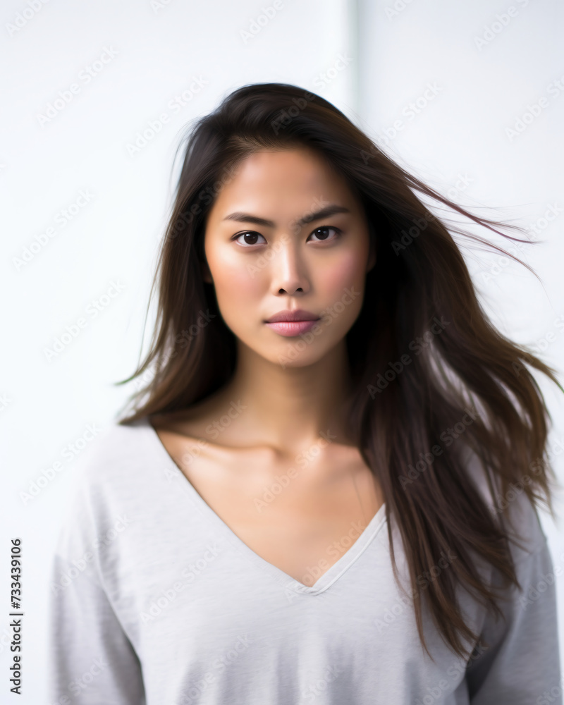 Portrait of a beautiful asian woman with long hair on white background Portrait of a beautiful asian woman with long hair on white background