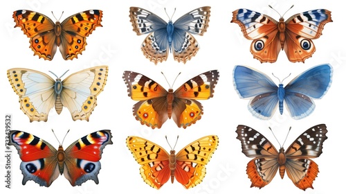 Butterflies collection isolated on white background. Colorful realistic illustration. © Petrova-Apostolova