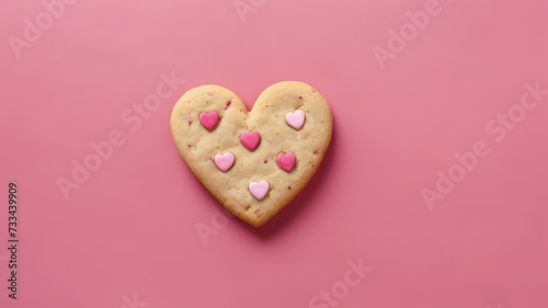 Sweet cookies hearts on pink background. Valentine's day celebration. Generative AI © prime1001