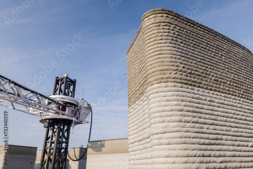 Fototapeta Naklejka Na Ścianę i Meble -  modern construction of 3D houses. printed house using a 3D printer