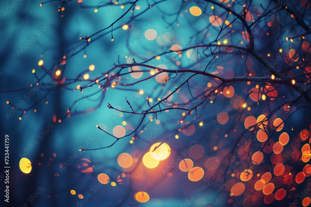 soft focus tree branches and bokeh lights background