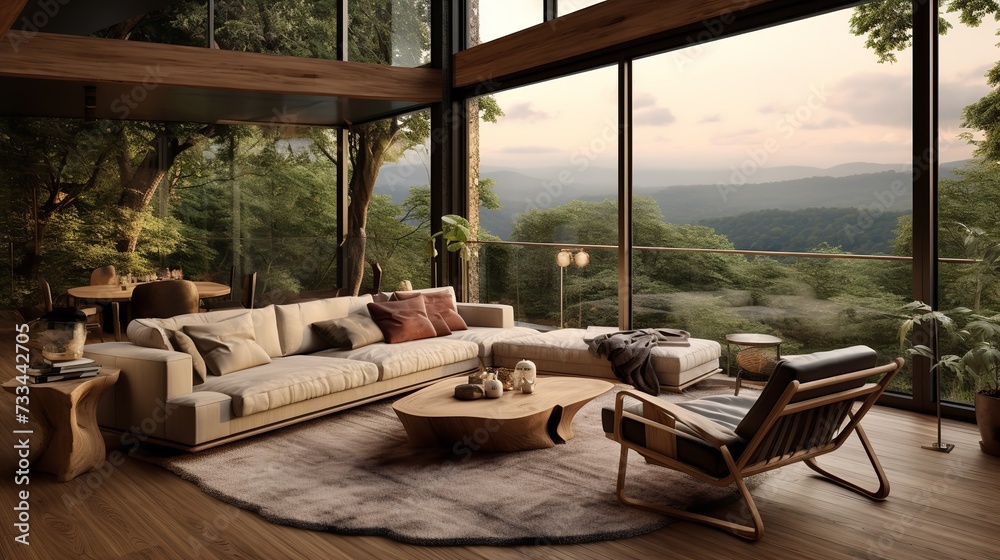 Nature's Embrace: Biophilic Living Room with Natural Elements & Green Spaces Nature's Embrace: Biophilic Living Room with Natural Elements & Green Spaces