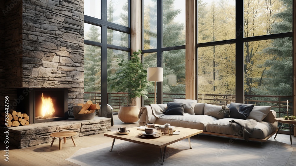 Nature's Embrace: Biophilic Living Room with Natural Elements & Green Spaces Nature's Embrace: Biophilic Living Room with Natural Elements & Green Spaces