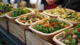 seller of delicious dishes, vegan salads, catering in sustainable, environmentally friendly packaging