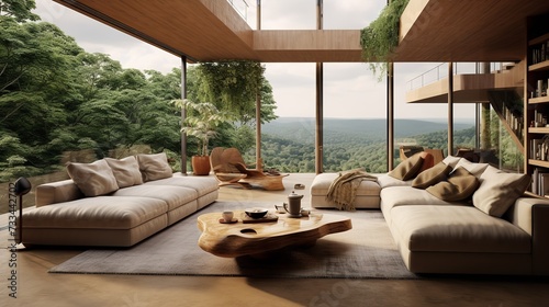 Nature's Embrace: Biophilic Living Room with Natural Elements & Green Spaces © VisualMarketplace