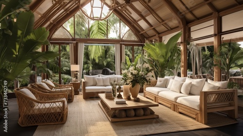 Nature's Embrace: Biophilic Living Room with Natural Elements & Green Spaces