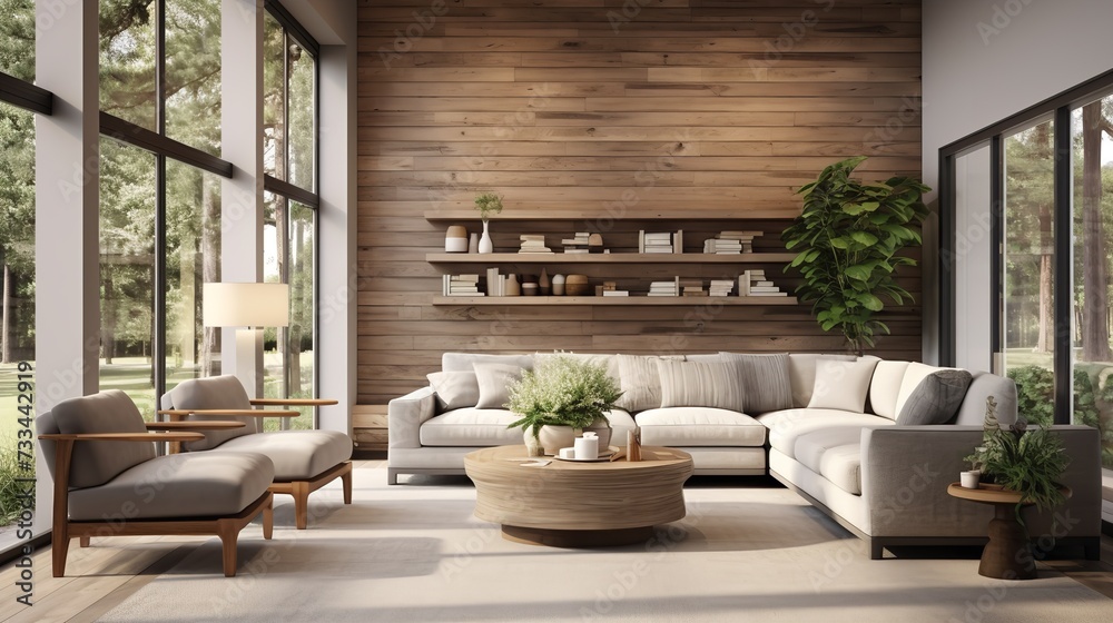 Nature's Embrace: Biophilic Living Room with Natural Elements & Green Spaces Nature's Embrace: Biophilic Living Room with Natural Elements & Green Spaces