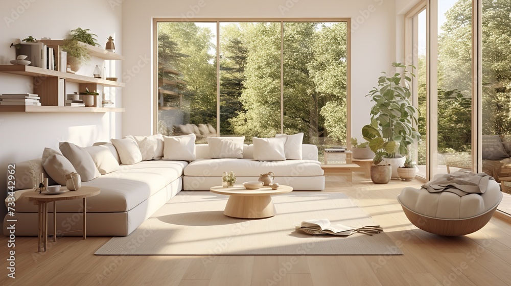 Nature's Embrace: Biophilic Living Room with Natural Elements & Green Spaces Nature's Embrace: Biophilic Living Room with Natural Elements & Green Spaces