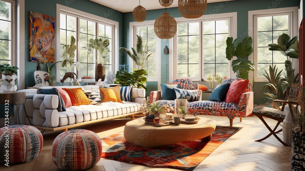 Bohemian Bliss: Colorful and Eclectic Living Room with Global Inspirations