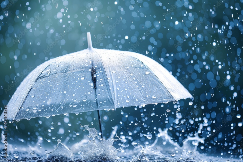 A lone figure braves the winter storm with a clear umbrella, shielding themselves from the cold precipitation of snow and rain