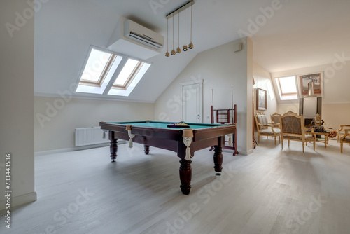 interior country vacantion house with billiard table