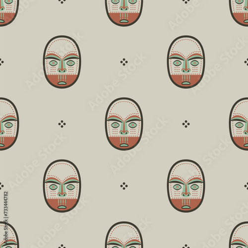 Seamless ethnic pattern with Native American masks of Eskimo or Inuit Indians. Ethnic Indigenous design. On white background.