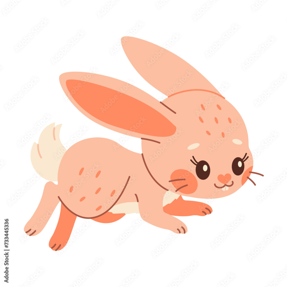 Cute rabbit. Cartoon easter Bunny. Pink rabbit. Kawaii bunny jumping, trendy color flat style Vector illustration. Cute rabbit. Cartoon easter Bunny. Pink rabbit. Kawaii bunny jumping, trendy color flat style Vector illustration.