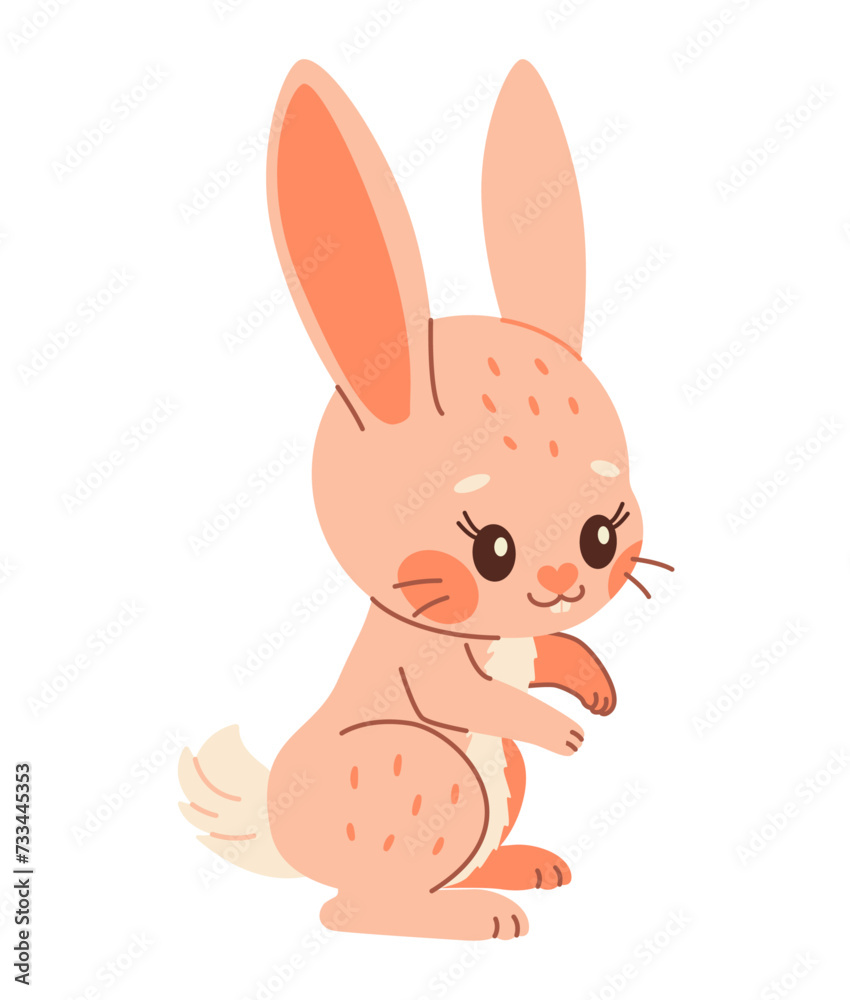 Cute rabbit. Cartoon easter Bunny. Pink rabbit. Kawaii bunny sitting, trendy color flat style Vector illustration. Cute rabbit. Cartoon easter Bunny. Pink rabbit. Kawaii bunny sitting, trendy color flat style Vector illustration.