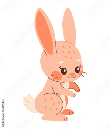 Cute rabbit. Cartoon easter Bunny. Pink rabbit. Kawaii bunny sitting  trendy color flat style Vector illustration.