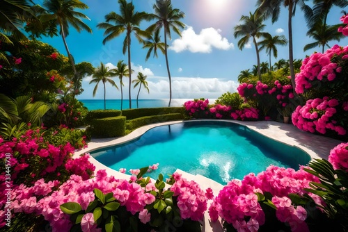 swimming pool with flowers and water