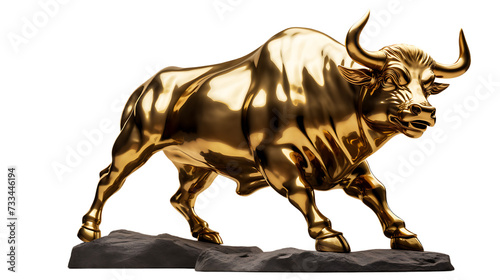 A golden statue of a bull  isolated on white background png