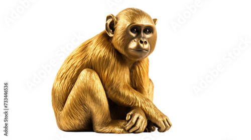 A golden statue  of a monkey isolated on white background png  photo