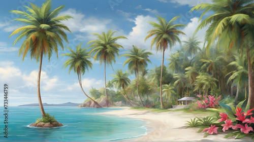 Trees on the beach vibrant Tropical palm trees
