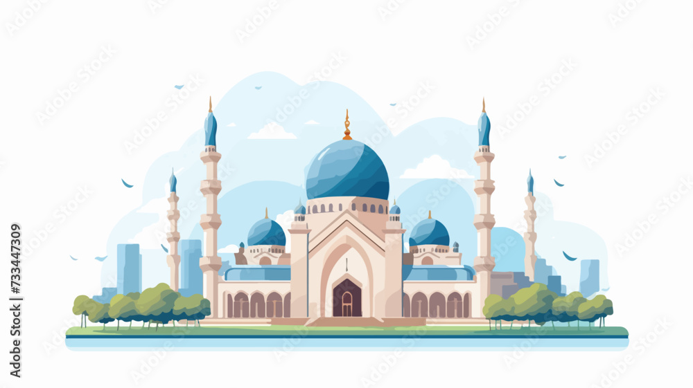Islamic mosque building flat vector illustration. - obrazy, fototapety, plakaty 