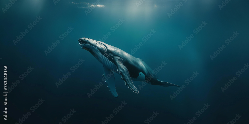 Fototapeta premium Whale in the deep ocean
