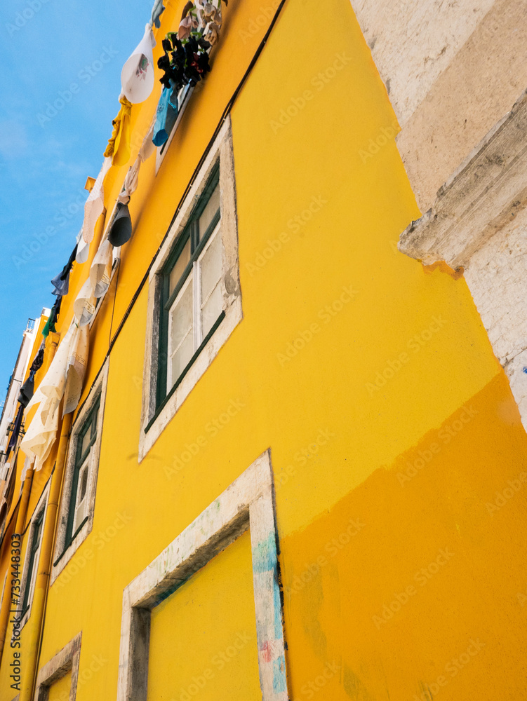 yellow house in the old town of lisbon