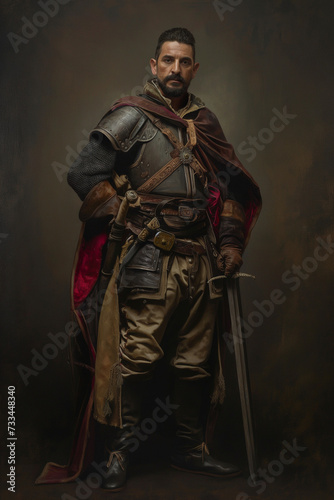Medieval conquistador in ethnic clothes