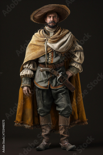 Medieval conquistador in ethnic clothes