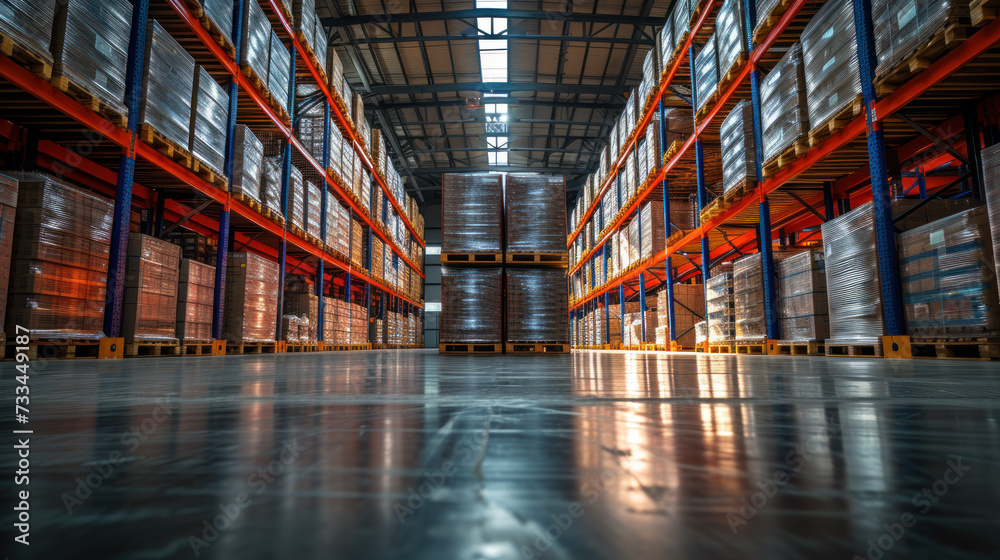 Fototapeta premium High-tech warehouse, close up shot, with a high level of electronics, equipped to store and sort goods