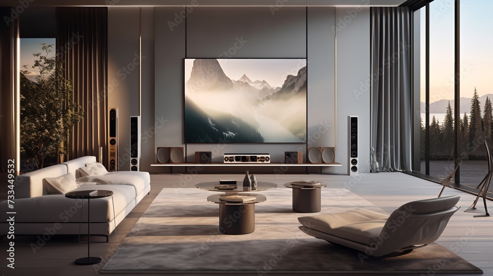 Fototapeta premium Future Ready: High-Tech Smart Living Room with Cutting-Edge Technology