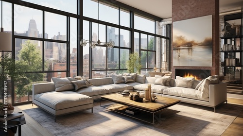 Urban Edge: Industrial Chic Living Room with Raw Textures and Metal Accents © VisualMarketplace