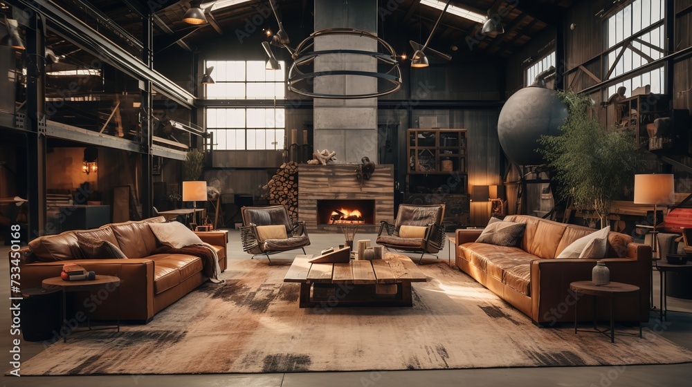 Urban Edge: Industrial Chic Living Room with Raw Textures and Metal Accents