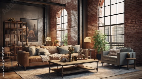 Urban Rusticity: Industrial Rustic Living Room with Raw Edges and Warmth © VisualMarketplace