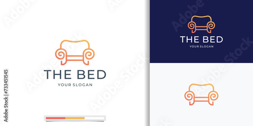 Premium Bed logo template. Bed logo vector, minimalist bed logo with luxury line art style