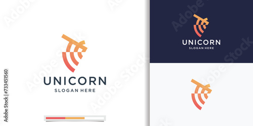 Geometric Minimalist Unicorn logo design inspiration with gradient color branding. photo