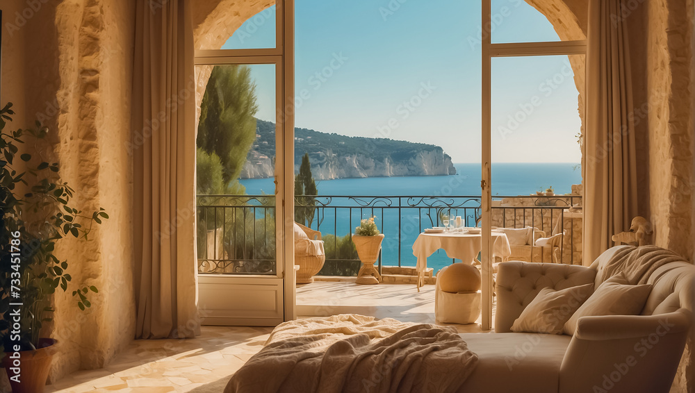 Fototapeta premium Living room with sea view