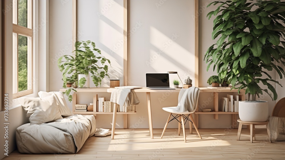 Fototapeta premium Sleek Minimalist Living Room: Clean Lines, Open Spaces