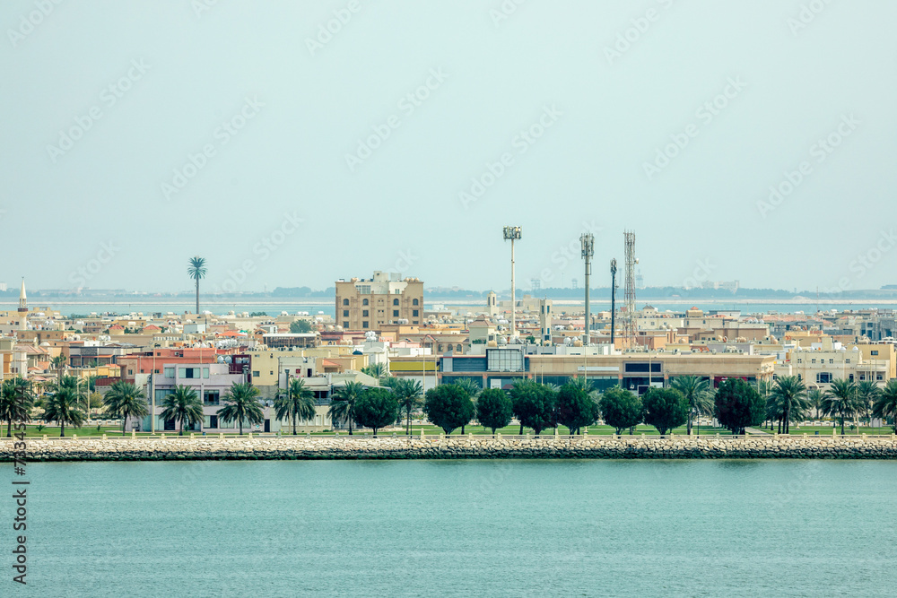 Dammam coastline downtown panorama view from Murjan island, Saudi Arabia